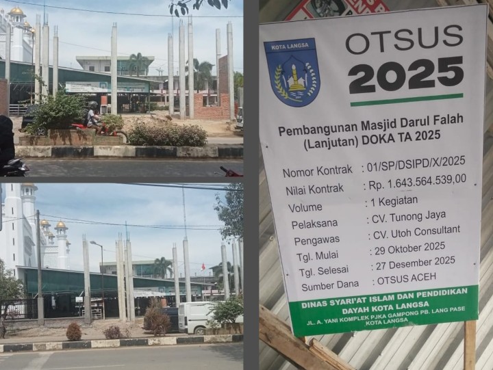 Pembangunan Pagar Masjid Raya Darul Falah Langsa Terkesan Diabaikan. Mendesak PPTK