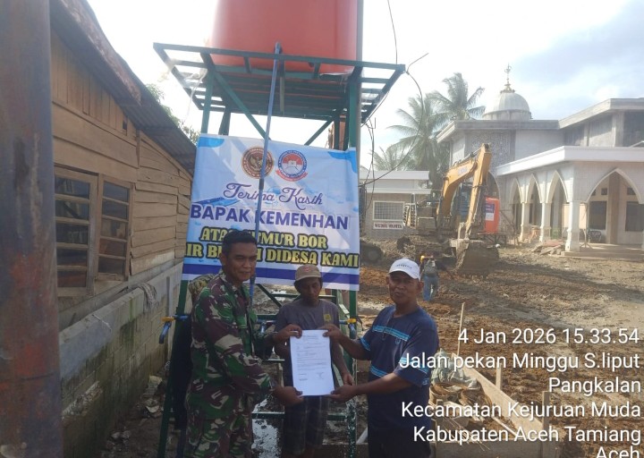 Pemulihan Pasca Musibah Banjir Kemenhan RI, Pastikan Air Bersih Sumur Bor Mengalir Ke Warga Aceh Tamiang,