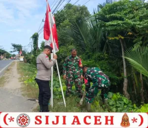Polsek dan Koramil Peureulak Barat Perkuat Semangat Kebangsaan Lewat Pemasangan Bendera Merah Putih